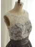 Vintage Inspired V Back Lace Grey Taffeta Bridesmaid Dress Prom Dress
